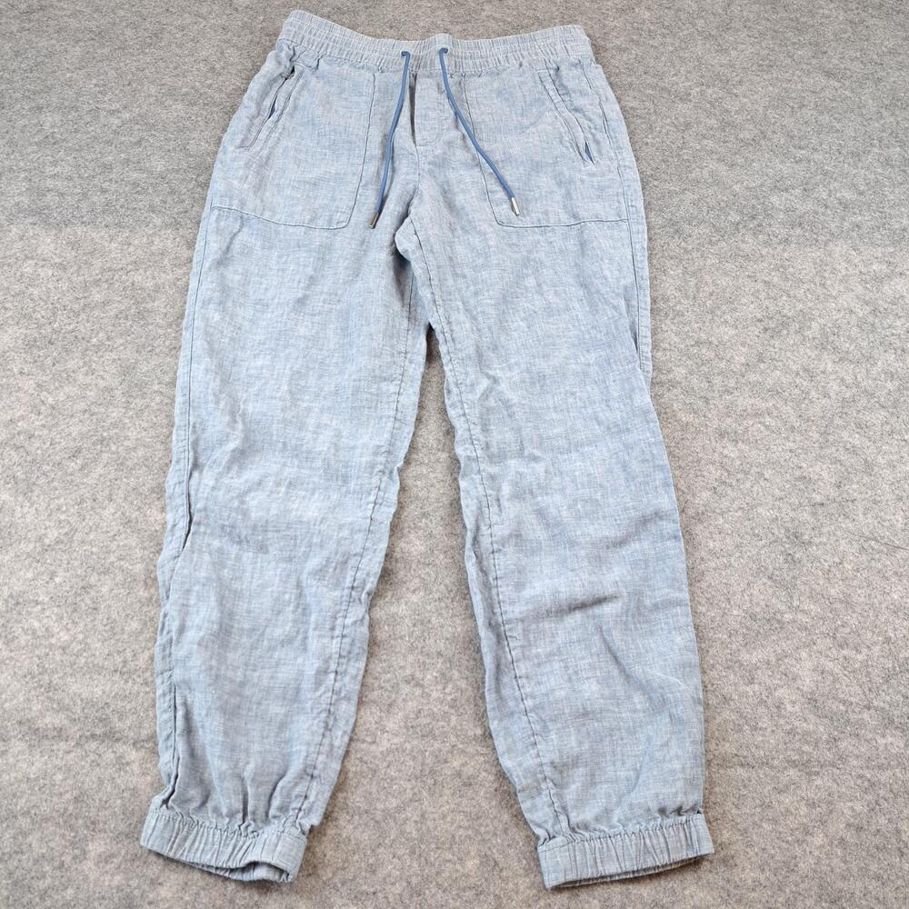 Athleta Pants Womens 6 Blue Cabo 100% Linen Jogger Beach Pull On Ankle Relaxed